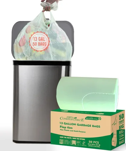 Miniatura 21 de BEIDOU-PAC Bolsas de basura compostables con solapa de 1 a 2 galones, 120 bolsas de abono pequeñas, bolsas de basura biodegradables para cocina