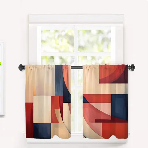 Miniatura 209 de Cortinas opacas de poliéster multicapa para cafetería, con diseño de diamantes, 2 unidades, 26 x 24 pulgadas