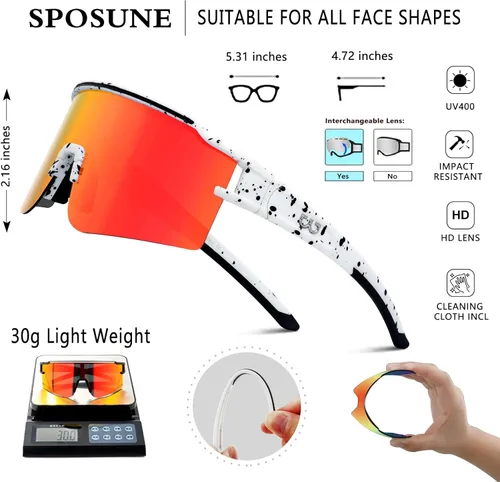 Miniatura 3 de SPOSUNE Gafas de ciclismo polarizadas con 3 lentes intercambiables para mujeres y hombres, TR90 gafas de sol deportivas para correr y béisbol 3