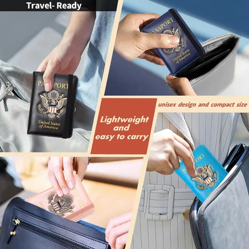 Miniatura 6 de Funda para pasaporte, cartera de viaje con bloqueo RFID, carteras para pasaporte, organización de pasaporte familiar, funda personalizada