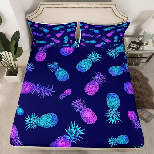 Miniatura 16 de Feelyou Juego de sábanas bajeras de alpaca para niños, lindo juego de ropa de cama con diseño de llama y donas de dibujos animados, juego de sábanas