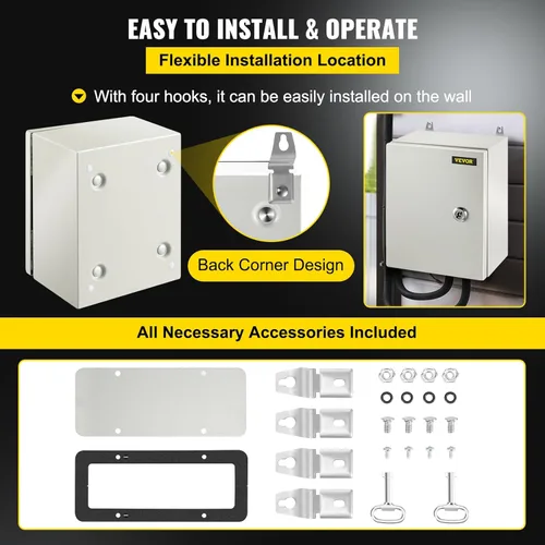 Miniatura 6 de VEVOR Caja de Acoplamiento de Acero NEMA 10×8×6, Caja Eléctrica de Acero NEMA 4X, Impermeable y Resistente al Polvo IP66, Caja de Acoplamiento