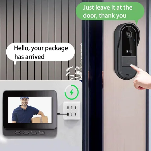 Miniatura 2 de TKMARS Timbre de puerta inalámbrico con video, con video HD 1080P, audio bidireccional, ángulo de 170°, pantalla de 4.3 pulgadas, IPX65 impermeable