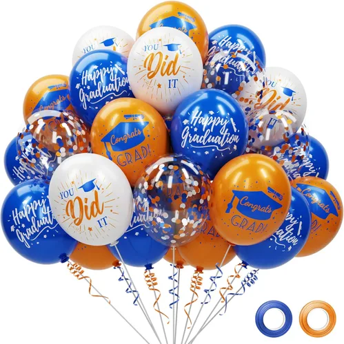 Miniatura 14 de Paquete de 78 globos de graduación 2026, decoraciones de graduación, globos de graduación de 12 pulgadas de oro negro con cintas para decoraciones