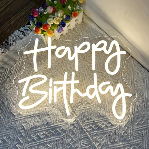 Miniatura 2 de Letrero de neón de feliz cumpleaños, blanco cálido, alimentación USB