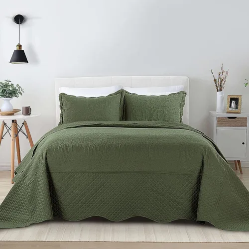 Miniatura 2 de HOMBYS Colchas King de Gran Tamaño 122"x138", Juego de Colcha Extra Ancho y Ligero, Cubrecama Suave, Duradero y Transpirable para Todas las Verde
