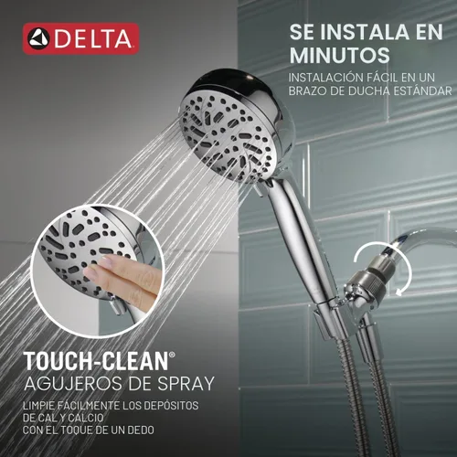Miniatura 6 de Cabezal de ducha Delta ProClean cromado con mano, cabezal de ducha con rociador de alta presión, cabezal de ducha de mano, 6 configuraciones