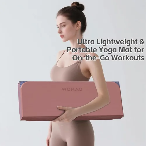 Miniatura 4 de Estera de Yoga de 7 Pliegues 177.8x61 cm - 1.27 cm de Grosor Estera de Ejercicio Plegable, Compacta Antideslizante de TPE para Viaje, Rosa + azul