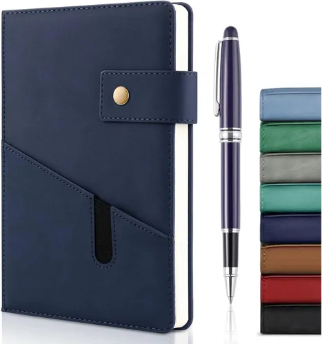 Miniatura 9 de Cuaderno de cuero A5 con bolígrafo, 200 páginas de tapa dura con bolsillo, diario de papel forrado grueso de 3.53 oz/m² para hombres y mujeres, gran