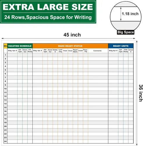 Miniatura 2 de Pizarra Blanca Extra Grande para Gestión de Propiedades Listo para Usar, 36X45 Pulgadas Gran Pizarra de Borrado en Seco para Lista de Verificación