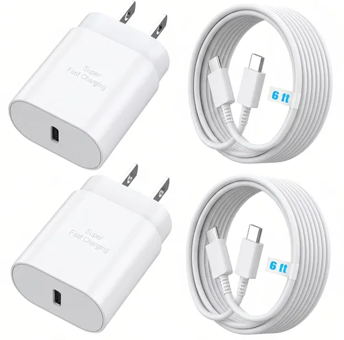 Miniatura 8 de Galaxy S25 S24 - Bloque de carga USB C de 25 W PD cargador súper rápido con cable tipo C, adaptador de enchufe de pared de 6 pies, carga rápida