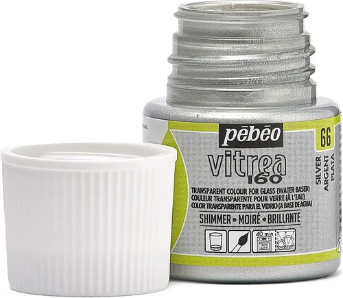 Miniatura 2 de Pebeo Vitrea 160, pintura de vidrio, botella de 1.5 fl oz, color plateado brillante Plata