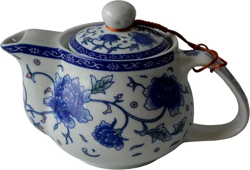 Tetera 16.9 fl oz Azul Blanco Peonía Flor Porcelana Hervidor Inoxidable Infusor (Mudán Flor 16.9 fl oz)