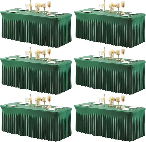Miniatura 19 de Paquete de 2 manteles color azul bebé para mesa rectangular de 4 pies, manteles de elastano elásticos de 4 pies, falda blanca rectangular para baby