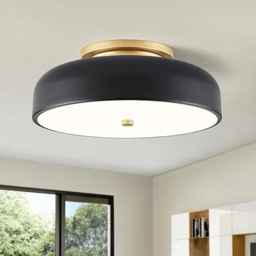 Luminaria de Techo LED Regulable, 2700K-6000K 5CCT Moderna de Mediados de Siglo Montaje Semi Empotrado al Techo, Lámpara de Techo Negra Cercana al