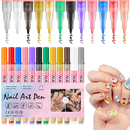 Juego de bolígrafos de arte de uñas de 12 colores, bolígrafos de esmalte de uñas 3D, bolígrafos de arte de uñas para puntear, dibujar, pintura,