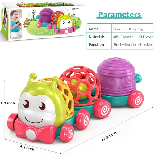 Miniatura 6 de MOONTOY - Juguetes de auto oruga para bebés de 6 a 12 meses, juguete musical de gateo para empujar y andar para bebés, juguete sensorial suave