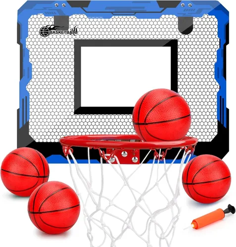 Miniatura 8 de Juego de mini aro de baloncesto para interiores, regalo para niños y adultos, aro mejorado sobre la puerta con 4 bolas de goma de 6 pulgadas, aro