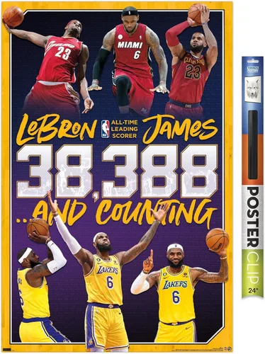 Miniatura 17 de NBA League - Póster de pared de LeBron James All-Time Scoring Leader, 22.4 pulgadas de largo x 14.7 pulgadas de ancho, versión enmarcada plateada