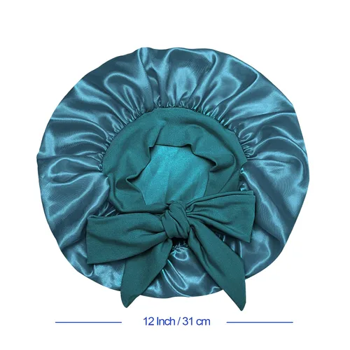 Miniatura 6 de Gorro de satén de seda para el cabello: 2 gorros para niños con banda elástica para atar y ajustar las correas ajustables para dormir y dormir