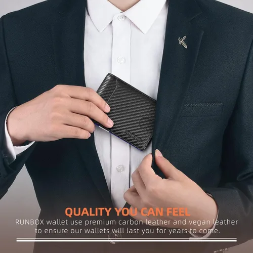 Miniatura 179 de RUNBOX - Carteras delgadas para hombre, cartera de piel con pinza para el dinero, cartera de bolsillo frontal con bloqueo RFID, tarjetero