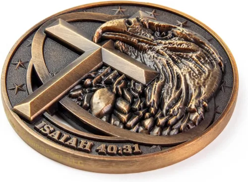 Miniatura 2 de Moneda de desafío cristiano de águila calva americana chapada en color dorado antiguo, paquete de 10 unidades a granel, fuerza inspiradora y fe