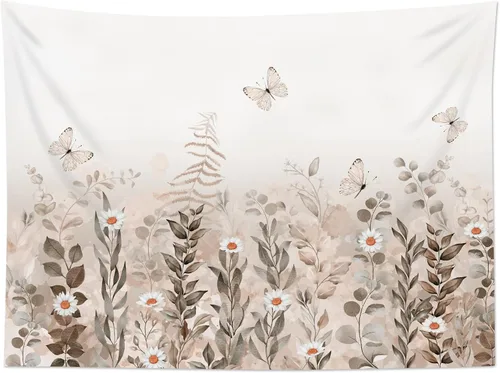 Miniatura 4 de EOBTAIN Tapiz de hojas de otoño, hojas de eucalipto, plantas botánicas, vintage, margaritas y mariposas, tapices florales de mariposa, tapiz
