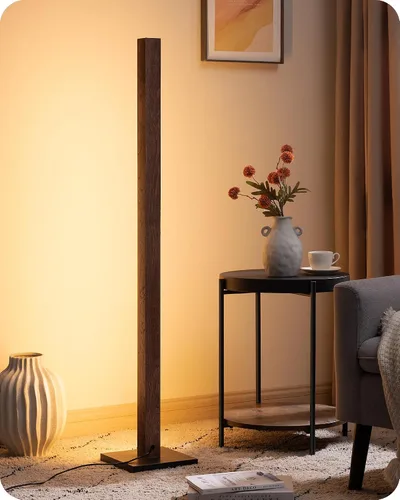 Miniatura 8 de EDISHINE Lámpara de pie de esquina de madera LED, lámpara de pie moderna regulable con control remoto, lámparas de pie minimalistas para sala