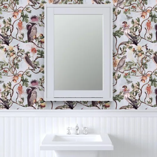 Miniatura 9 de Muestro de papel tapiz removible – Vintage Birds Acuarela Chinoiserie Antiqued of Prey Blue Green Gray Botánico Personalizado Papel pintado