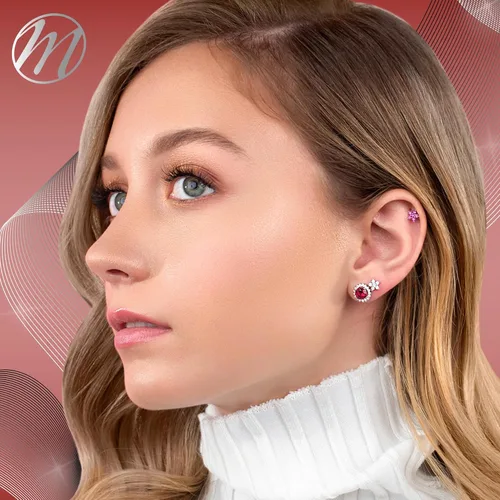 Miniatura 4 de Aretes de plata de ley con flores pequeñas simulados para niñas de 0.236 in