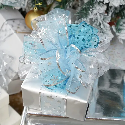 Miniatura 5 de MEEDEE Cinta de Navidad turquesa de 2.5 pulgadas, 6 rollos, 36 yardas, azul y plateado para árbol de Navidad