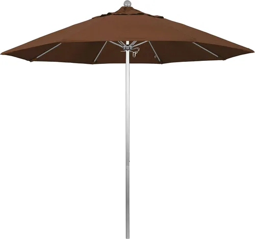 Miniatura 13 de California Umbrella Paraguas redondo de aluminio/fibra de vidrio de 9', empuje abierto, poste de plata, tela azul real de olefina