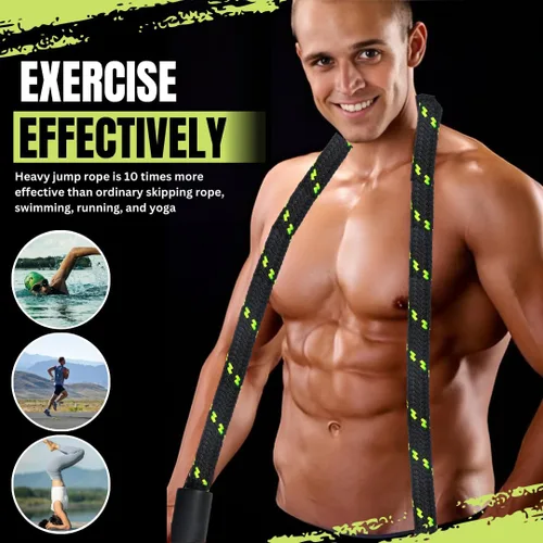 Miniatura 6 de Cuerda de saltar pesada para fitness de 3 libras, cuerda de saltar con peso con 360 asas giratorias, entrenamiento de cuerpo completo para hombres