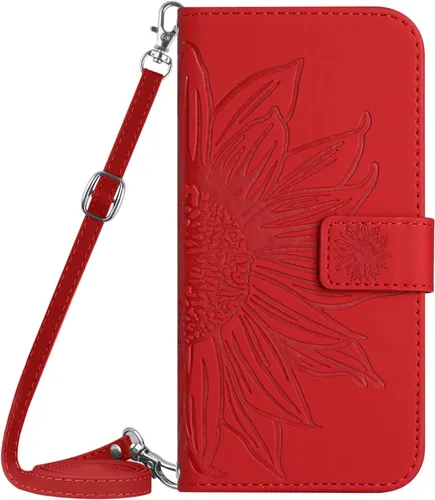 XYX Funda tipo cartera compatible con Xiaomi Redmi Note 10s, funda protectora de piel sintética con estampado floral de media flor con correa de Rojo