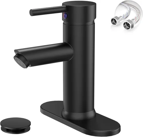 Grifo mando de una sola pieza para fregadero de baño con desagüe desplegable sin desbordamiento