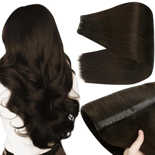 Miniatura 20 de Full Shine Extensiones de cabello humano, 18 pulgadas, mechones de trama, color #2 castaño oscuro, 3.5 onzas, cabello Remy para coser, doble trama