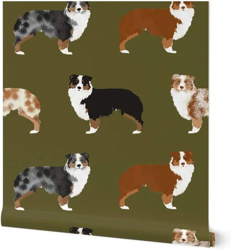 Spoonflower Papel tapiz para despegar y pegar - Perros australianos lindo pastor australiano rojo azul australiano Aussies Black Tan Pastores