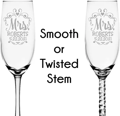 Miniatura 7 de Mr Mrs - Juego de 2 copas de champán con tallo retorcido para parejas, recién casados, novios, novios, novios, esposos, esposa, aniversario