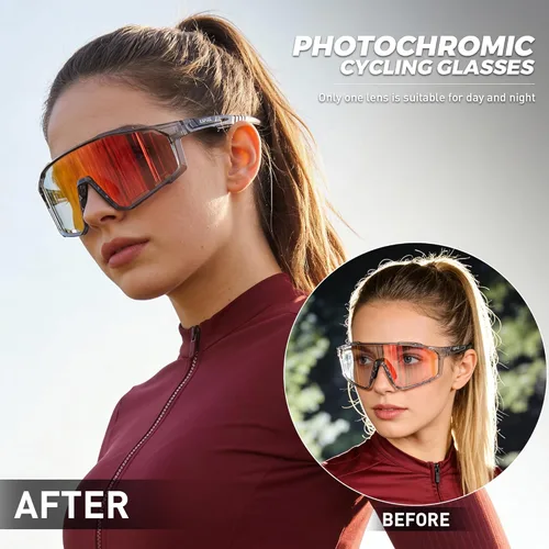 Miniatura 2 de KAPVOE Gafas de ciclismo fotocromáticas para hombres y mujeres, gafas de sol deportivas, marco de decoloración HD, gafas de bicicleta K76 Gris Negro