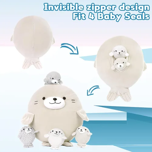 Miniatura 6 de MaoGoLan 5 piezas de peluche de foca gorda con 4 bebés en el interior - Almohada gigante de animal de peluche de foca ultrasuave de 20 pulgadas
