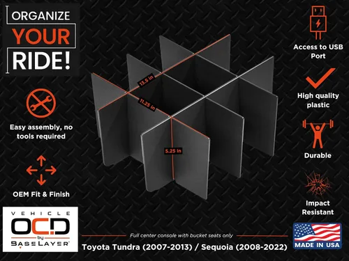 Miniatura 7 de Vehicle OCD - Organizador de consola central para Toyota Tundra (2007-2013) / Sequoia (2008-2022) - Fabricado en Estados Unidos