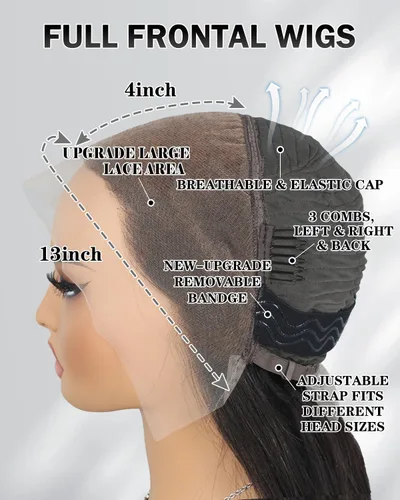 Miniatura 4 de MOONBAY Pelucas de cabello humano con encaje frontal de densidad 250%, 20 pulgadas 13x4 de encaje frontal liso, pelucas de cabello humano con nudos