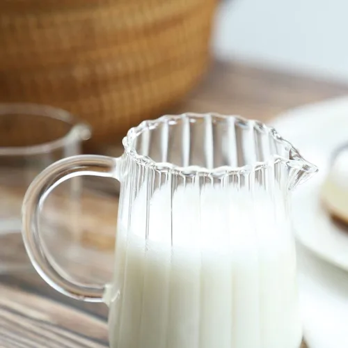 Miniatura 3 de CHOOLD Jarra elegante de vidrio con forma de ola para crema y servir para café, leche, salsa - Juego de jarras de cocina de 2 piezas, 8.5 oz