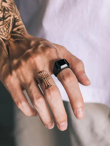 Miniatura 6 de Richsteel Anillo de ónix negro, anillo de acero inoxidable, chapado en oro, anillo de sello para el pulgar para hombres y mujeres, regalo de joyería
