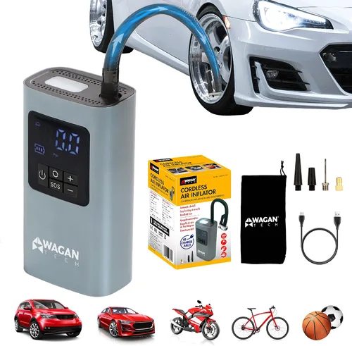 Wagan EL7317 Inflador de neumáticos de aire inalámbrico, bomba de aire portátil de 150 PSI con apagado automático de luz LED compresor de aire de