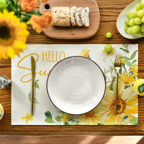 Miniatura 2 de Artoid Mode Hello Sunshine - Juego de 4 manteles individuales de verano con girasol, 12 x 18 pulgadas, para decoración de fiestas, cocina, comedor