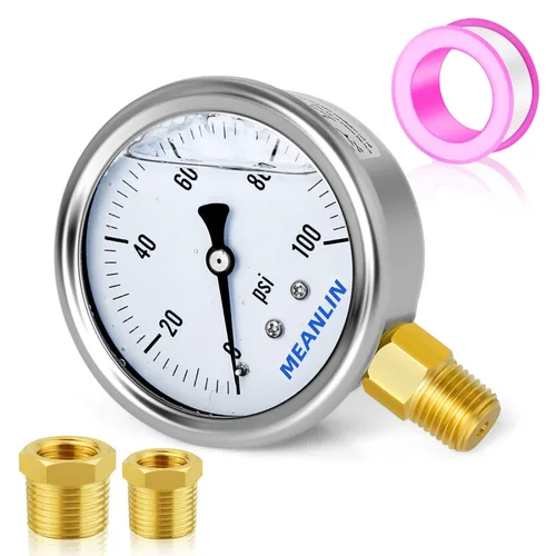 Miniatura 108 de MEANLIN MEASURE - Manómetro de acero inoxidable, relleno de líquido, esfera con cara de 2.5 pulgadas, NPT de 1/4 de pulgada, agua, aceite y gas