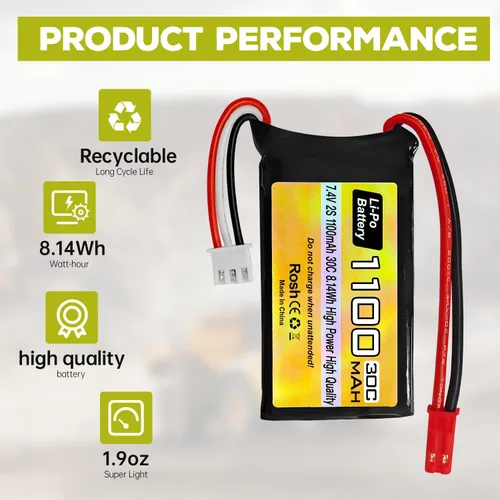 Miniatura 5 de sea jump Batería Lipo recargable de 7.4V 2S 30C 1100mAh con enchufe JST para WLtoys A949 A959 A969 A979 RC Cars compatibles con la mayoría