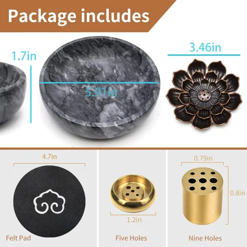Miniatura 4 de Quemador de incienso de mármol natural, soporte de incienso para palo y reflujo, hecho a mano, ideal para fumar incienso, quemar incienso y Negro