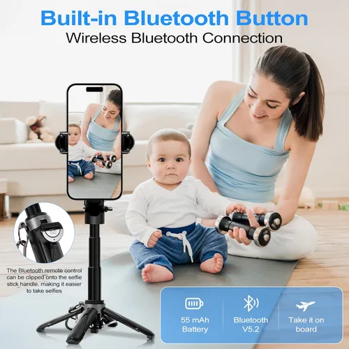 Miniatura 6 de Mini trípode 3 en 1, palo selfie para iPhone, trípode para iPhone con control remoto, trípodes de viaje ligeros para grabación de video selfie